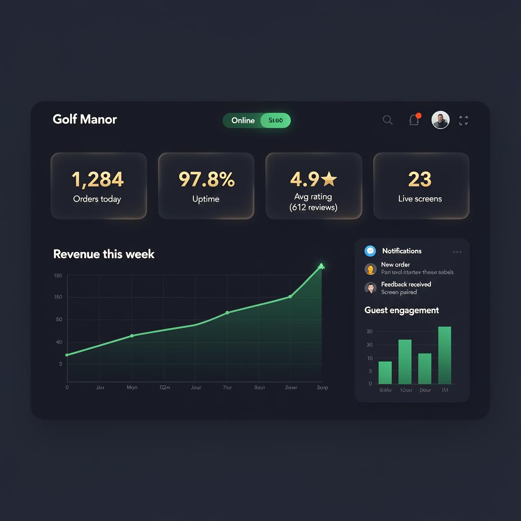 Skreen admin dashboard preview showing live venue metrics